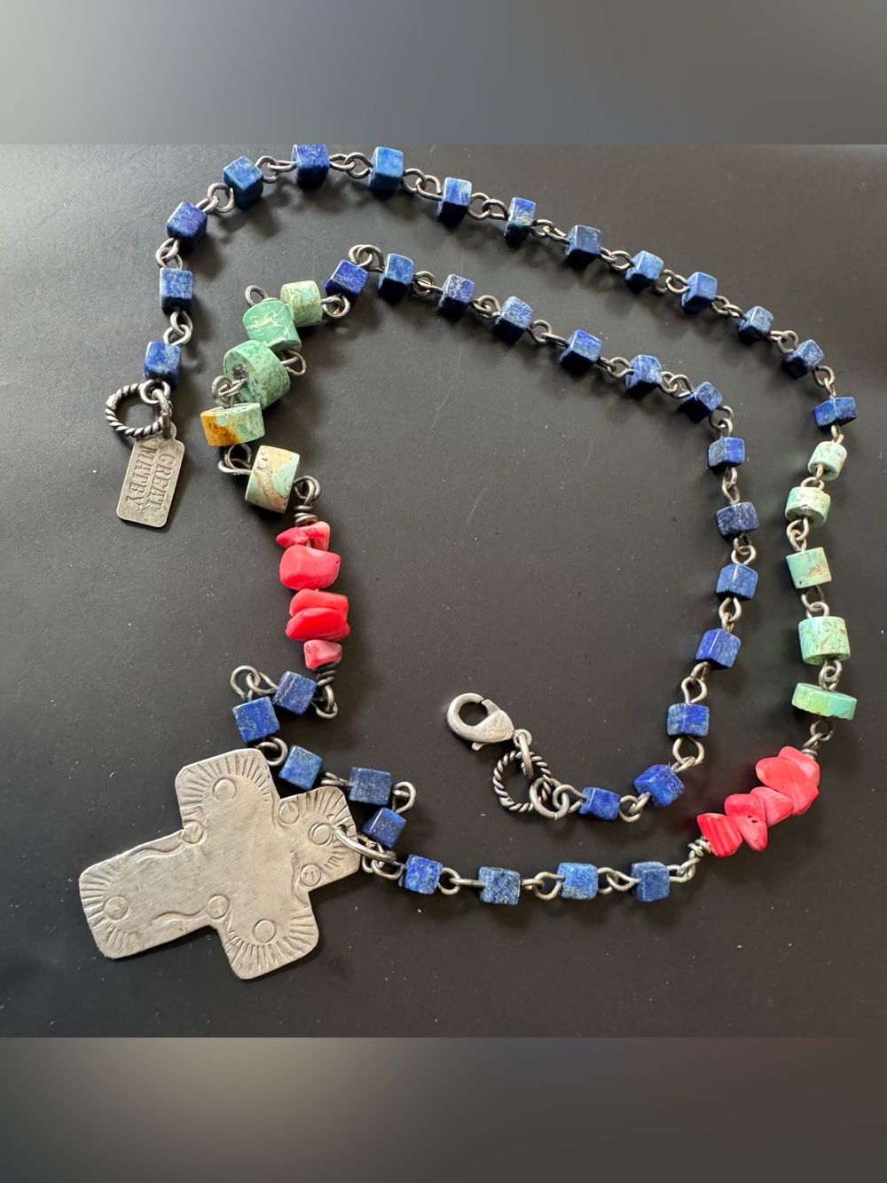 Carson Blackgoat Navajo Sterling Cross Lapis Turquoise Great Matby Necklace